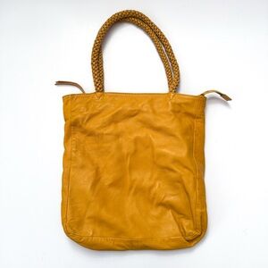 Marella Mustard Yellow Leather Hobo Bag with Braided Handle